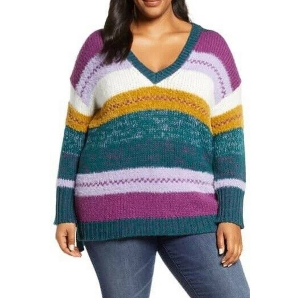 CASLON | Mixed Stripe V-Neck Sweater Multi NWT L